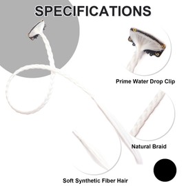 5 PCS Braids Clip Hair Extensions for Women Kids Girls Long Curtain Front Side Bang Natural Soft Synthetic Hairpieces White Hair Extension