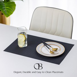 Placemats Set of 8 - Easy Clean Woven Vinyl Placemats for Dining Table, Indoor/Outdoor Place Mats, Washable PVC Table Mats（Black）
