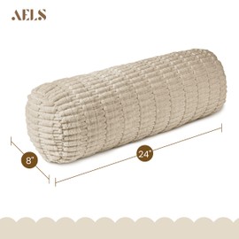 AELS Corduroy Striped Cylinder Pillows, 8" x 24" Decorative Bolster Pillows with Removable Washable Cover and Insert, Body Pillow for Couch and Bed, Living Room Bedroom Nursery Decor, Sand