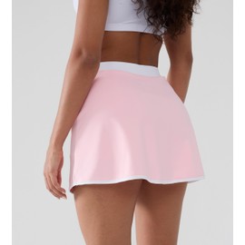 YIPINK Women's Athletic Skort with Built-in Shorts -Tennis Skirt with Pockets, High Waisted Side Slit Yoga Skirt with Trim Pink