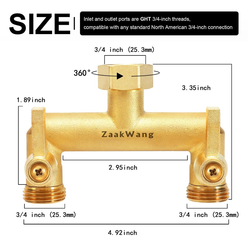 Hose Splitter 2 Way, Heavy Duty Brass Garden Hose Splitter,