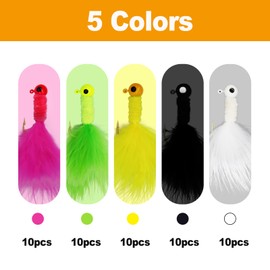 INFISHCEO 50PCS Crappie Fishing Jigs Hook Kit Feather Hair Jigs for Crappie Fishing baits Lures Panfish Trout 1/8 1/16 1/32 oz