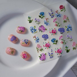Spring Flower Nail Art Stickers Decals 5D Embossed Nail Stickers Colorful Floral Pattern Nail Art Decorations Supplies Spring Theme Adhesive Sliders for Women Girls DIY Decor