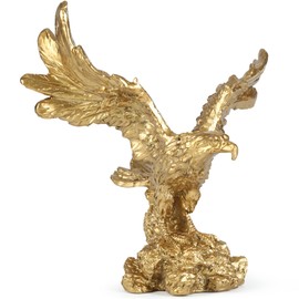 H&W Golden Eagle Statue, Flying Wild Bird Eagle Decorative Bronze Patina Resin Figurine（S）