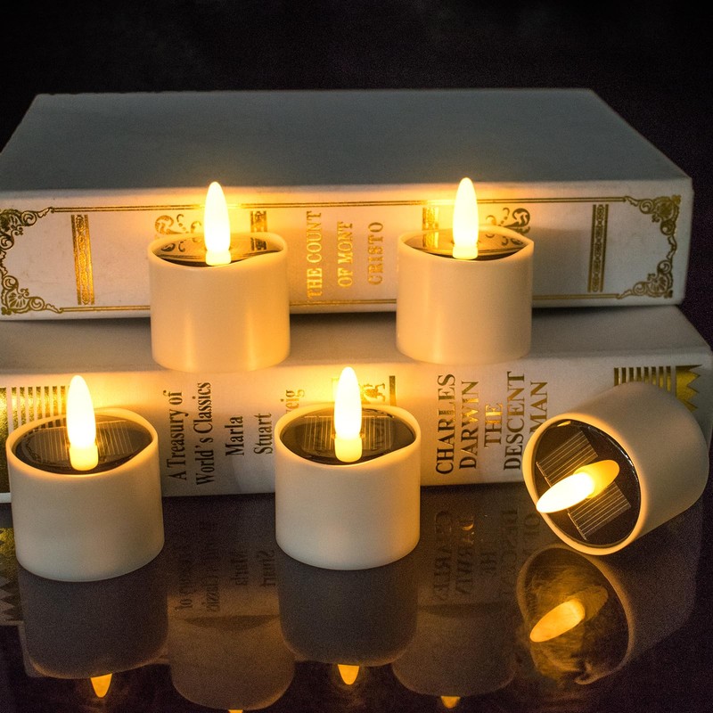 HL Solar Tea Lights, 8PCS Outdoor Waterproof Flameless Candles, Dusk