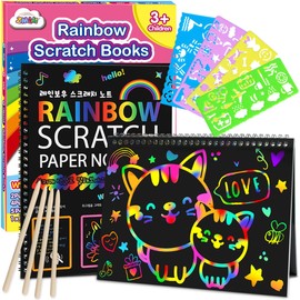 ZMLM Scratch Paper Art-Crafts Gift: 2 Pack Rainbow Notebooks Supplies Toys for 3 4 5 6 7 8 9 10 Years Old Girls and Boys Kids Valentines Day Gifts Birthday Party Games Easter Basket Stuffers