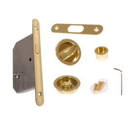 bricoleva.it Sliding Door Lock Set Round Rose Touch Handle with Lock for Sliding Door (Color Polished Brass)