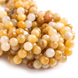 Jmzothie Natural Yellow Marble Jade Round Stone Beads for Jewelry Making DIY Bracelet Necklace (8mm, yellow Jade)