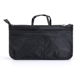 BTSKY Printing Handbag Organizers Inside Purse Insert - High Capacity 13 Pockets Bag Tote Organizer with Handle (Black)