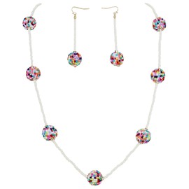 BOCAR Long Beaded Necklace with Rhinestones Ball Fashion Costume Beads Necklace Earrings Set Women Gift, Acrylic, No Gemstone