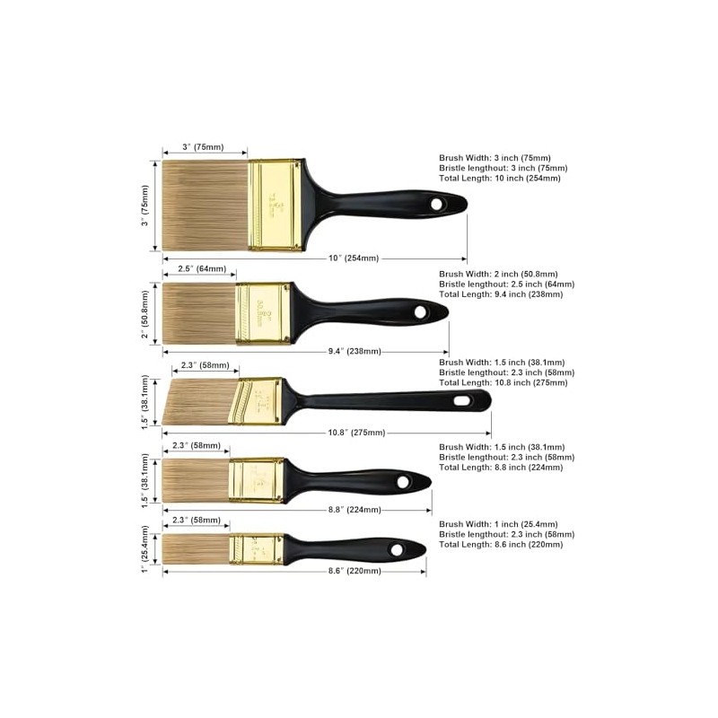 Paint Brush Set, 20 Pack Paint Brushes, 5 Sizes (1"