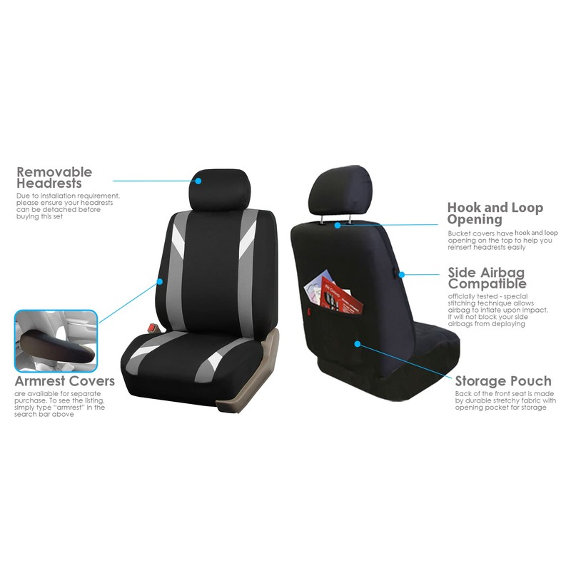 FH GROUP FB033GRAY102 Bucket Seat Cover (Modernistic Airbag Compatible (Set