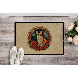 Caroline's Treasures DAC2349MAT Corgi Christmas Flowers Doormat Front Door Mat Indoor Outdoor Rugs for Entryway, Non Slip Washable Low Pile, 18H X 27W