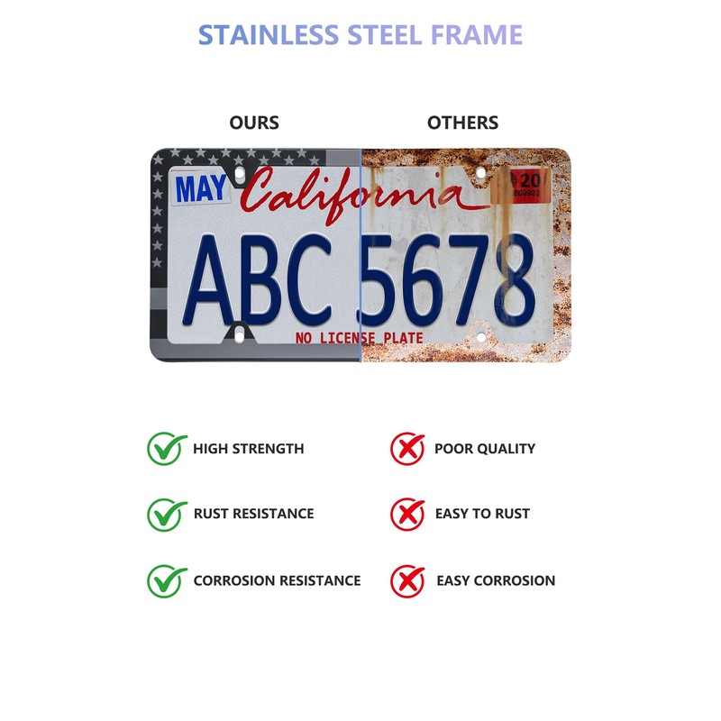 BGGTMO American Flag License Plate Frames- Black Stainless Steel Car