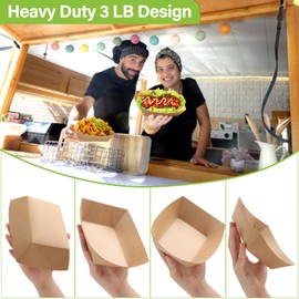 50 Pack 3lb Heavy Duty Kraft Leak Proof Paper Food Boats Disposable Nacho Trays Extra Large Food Serving Holder for Chips, Hot Dogs, Popcorn, Snacks, BBQ, Party, Picnic, Wedding