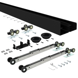 Nuk3y Bypass Sliding Door Hardware Soft Close with Finger Pulls (Black, 48" Track)