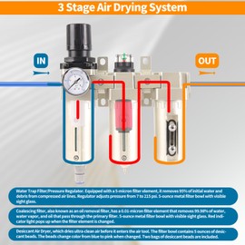 1/2" NPT Industrial Grade 3 Stage Air Compressor Drying System, 0-240 PSI, Particulate & Coalescing Filters, Auto Drain Air Compressor Water Separator System Filter Oil for Paint Spray＆ Plasma Cutter
