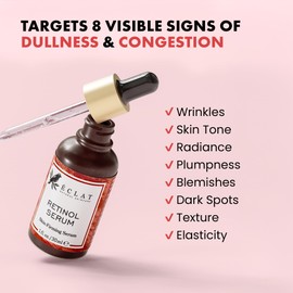 Eclat Skincare Retinol Serum for Face - Pure Retinol with Hyaluronic Acid & Vitamin E - Skin Care for Dark Spots - Anti Aging & Anti Wrinkle Formula - Resurfacing Retinoid Serum for Face 1 fl oz