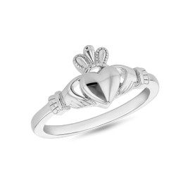 Tuscany Silver Unisex Sterling Silver Rhodium Plated Small Claddagh Ring #50