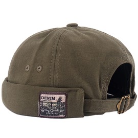 Cozyan Cotton Docker Cap Men Women Sailor Hat Harbour Hat Harbour Worker Hat Docker Hat Men's Rolled Edge Hat Unisex Docker Cap Port Hat, Military Green-A