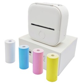 Zplumestarxx T02 Mini Printer Print Pod Portable Bluetooth Note Buddy Thermal Printer Mini Sticky Note Printer Sticker Printer Inkless Printer with 4 Rolls Paper Compatible with Phone & Tablet White