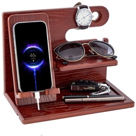 YODJEW YODJEW Gifts for Men Christmas Bedside Organiser -Wood Bedside Organiser Birthday Xmas Secret Santa Presents for Husband Wife Anniversary Dad Birthday Nightstand Purse Father Graduation Male Idea