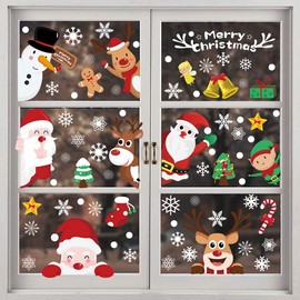 248pcs Christmas Window Stickers Reusable 9 Sheets Christmas Window Clings Removable PVC Static Xmas Window Stickers Santa Claus Reindeer Snowflakes Snowman Double Sided Window Decals