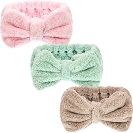 ACEmedia 3 Pack Microfiber Bowtie Headbands Makeup Headbands Wash Spa Yoga Sports Shower Facial Adjustable Hair Band for Girls and Women (Color Set 2)
