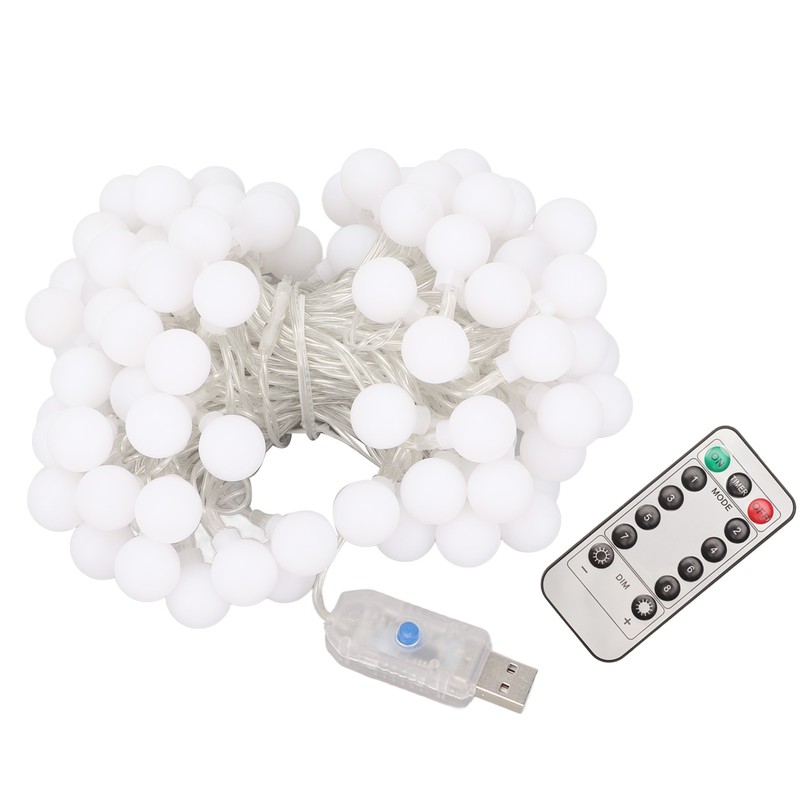 LED Ball String Lights USB Interface 8 Light Modes Warm