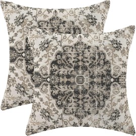 AEIOAE Boho Pillow Covers 24x24 Inch Set of 2,Carpet Pattern Throw Pillows Case,Black White Grey Ethnic Design Outdoor Decorative Square Linen Farmhouse Decor Cushion Covers for Home Sofa Bed Couch