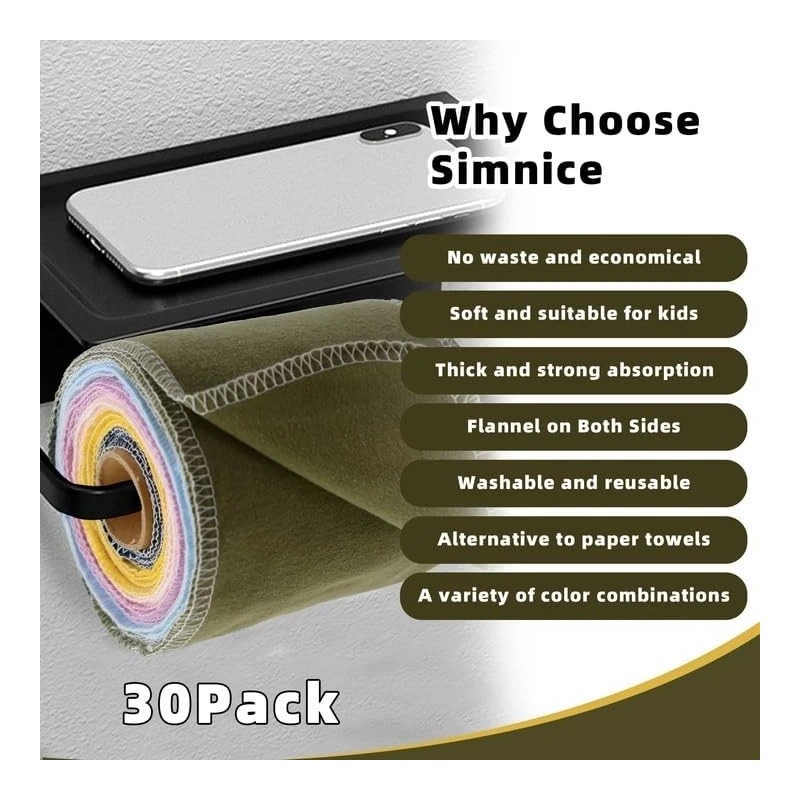 Simnice Reusable Toilet Paper Washable — 30 Pack Absorbent Bidet