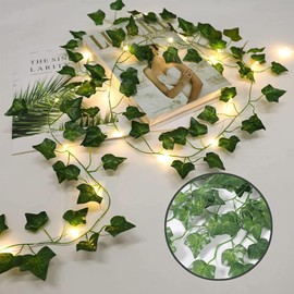 NWLIGHT 2 Pack 6.56 Ft Vine Lights Green Ivy Vines String Lights Battery Operated, 80 LEDs Battery Powered Artifical Garland Plant Leaves with Lights for Bedroom Holiday Patio Decor (Warm White)