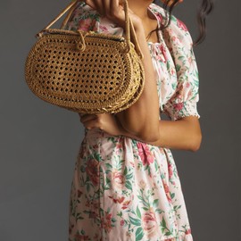 Womens 2024 Summer Maxi Dress Silhouette A-line Dresses Bohemian V-Neck Pleated Puffy Sleeves Floral Print Casual Dress (US, Alpha, Medium, Regular, Regular, Floral)