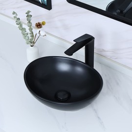 Davivy 15.7" x 13" Matte Black Oval Vessel Sink with Pop Up Drain,Bathroom Sinks Above Counter,Bathroom Vessel Sinks,Ceramic Vessel Sinks,Matte Black Vessel Sink for Bathrooms