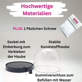 Craft Set DIY Snow Globe for Fimo with 1 x Snow | Do It Yourself Snow Globe Set Plastic | Round Shape 86 x 75 mm | Base Black | 40130