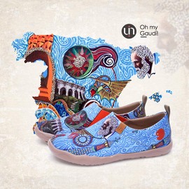 Uin Painted Canvas Slip-On Shoes for Women, Cute Cat Motif, Multicoloured, Oh My Gaudí, 43 EU