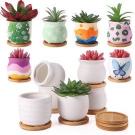 Remerry 6 Pcs 3.5 Inch DIY Ceramic Succulent Pots Figurines Paint Craft Kit Unpainted Ceramic Bisque Paintable Ceramic Flowerpots with Drainage Hole Ready to Paint Valentine's Day Gifts