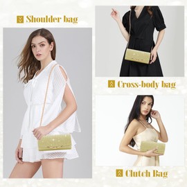 Pardofelis Clutch Women's Glitter Evening Bag Handbag with Removable Chain, Elegant Shoulder Bag for Evening, Envelope Bag, Chain Bag for Prom, Wedding, Party, gold