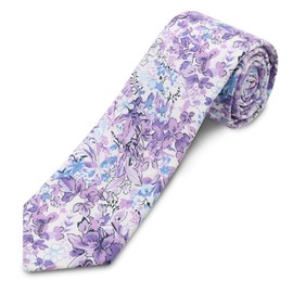 GHTIYLP Cotton Floral Ties for Men 2.76" Men's Skinny Tie Linen Flower Printed Neck Tie for Wedding Dating Party (Frosted Lavender)