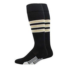 MadSportsStuff Gridiron 3 Stripe Football Socks (Black/Vegas Gold/White, X-Large)