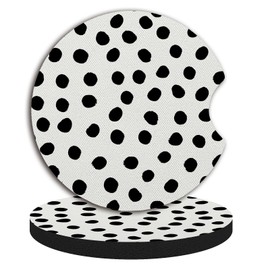Adastrah Car Coasters for Cup Holders,Cute Car Accessories for Women Interior,Cute Auto Accessories Gifts Cute Black Polka Dot,Pack of 2 2.75inch Drink Cup Car Holder Coasters with A Finger Notch