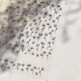 1 Sheets 5D Embossed Flower Nail Stickers for Nail Art Self Adhesive French Tip Nail Art Stickers Spring Summer Floral Nail Decals Three Leaf Flowers French Line Nail Design for Women