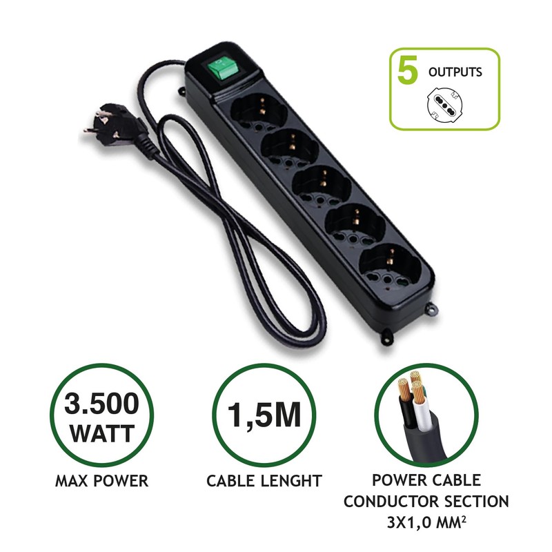 Tecnoware Power Strip - Electrical Power Strip with 5 Schuko/Italy