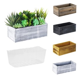 CYS EXCEL Natural White Wood Rectangle Planter Box with Removable Plastic Liner (H:4" Open:10"x5") | Multiple Color Choices Rustic Wooden Planters | Indoor Decorative Box