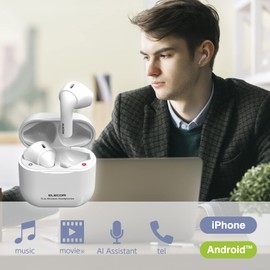 Elecom LBT-TWS11WH Wireless Earphones, Fully Wireless, Bluetooth 5.0 Compatible, AAC Compatible, Calls, Semi-Open Type, White
