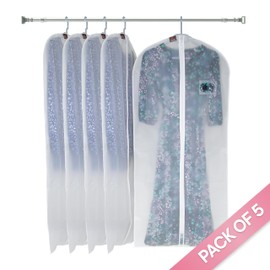 CARASELLE Peva Clothes Cover Protector Bag with Zip, Garment Covers Wardrobe Storage for Suits/Long Dress for Women, Transparent White Soft Touch (128 x 60 cm, pack of 5)