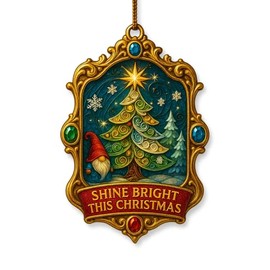 Luxury Christmas Ornament – Christmas Tree Decor - Gnome Ornament- Collectible Holiday Keepsake – Christmas Ornament 2025 – Suncatcher Effect Stained Glass Window Hanging