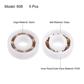 uxcell 608 Plastic Bearings 8x22x7mm Glass Ball Nylon Cage 5pcs