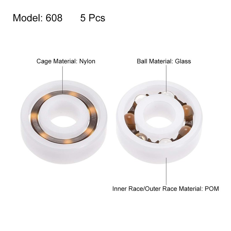 uxcell 608 Plastic Bearings 8x22x7mm Glass Ball Nylon Cage 5pcs