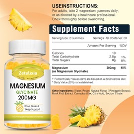 200MG Magnesium Glycinate Gummies, High Absorption Magnesium Glycinate Supplements for Relaxation, Magnesium Chews for Adults and Kids, Pineapple Flavor 120 Count